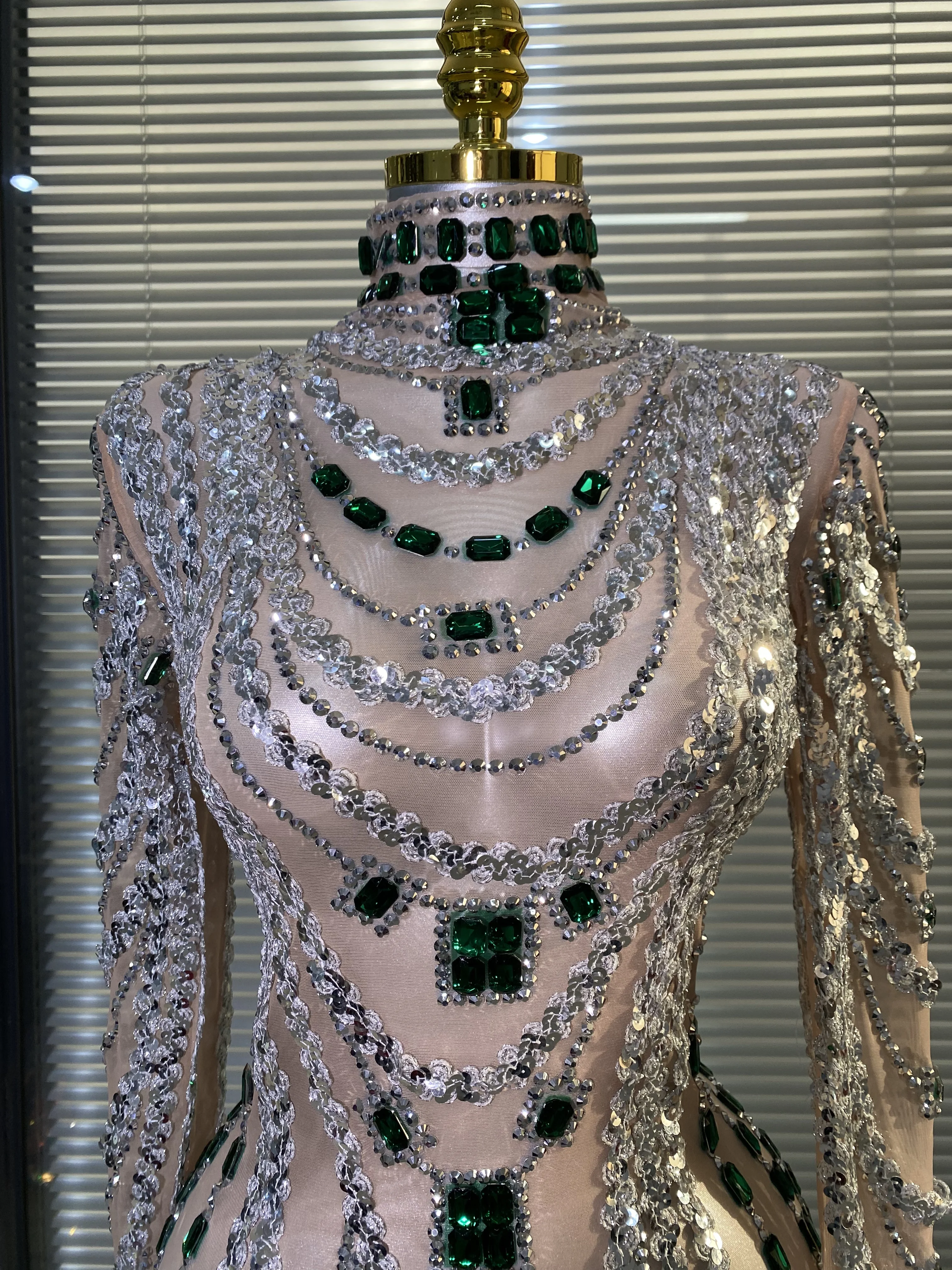 Vestido de lujo para mujer, Sexy, brillante, con diamantes de imitación, malla de lentejuelas, transparente, para cumpleaños, fiesta, club nocturno, traje de actuación