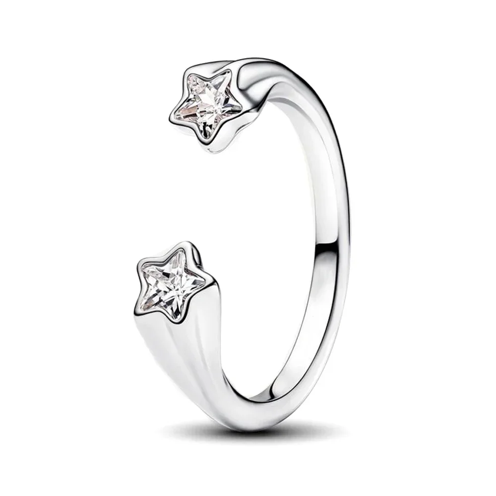 2024 New 925 Silver Shooting Stars Open Ring Zircon Shining Ring Original S925 Finger Wedding Ring DIY Women Fine Jewelry Gift