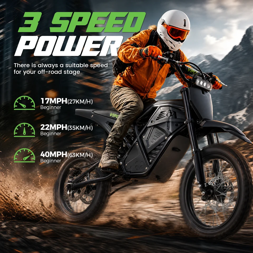 Electric Dirt Motorcycle VIPCOO H3 3500W 48V23AH Electric Bike Fat Tire Nitrogen Suspension E Dirt Bike for Teens and Adults USA STOCK image 7