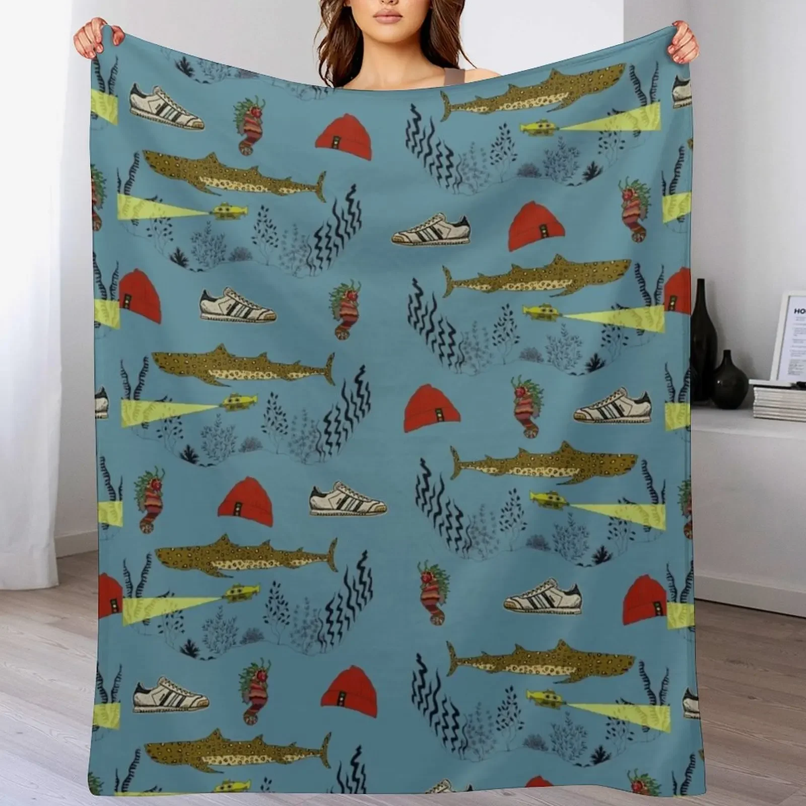 Team Zissou - The Life Aquatic pattern Throw Blanket Shaggy Furry Soft Blanket for Bedroom Living Room