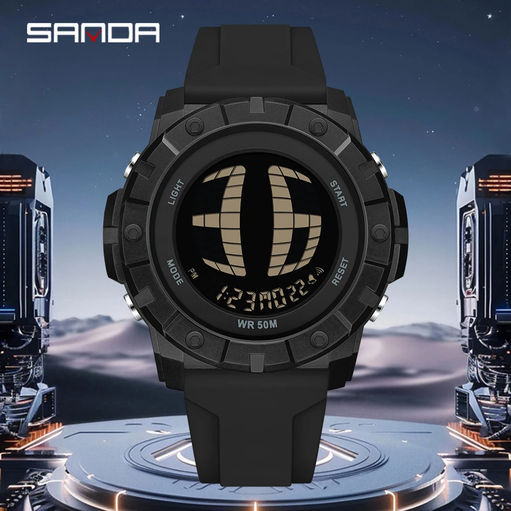 

Мужские цифровые часы SANDA 2026 класса люкс: спортивные, водонепроницаемые, с большим циферблатом, LED-дисплеем, электронные, для студентов, с будильником