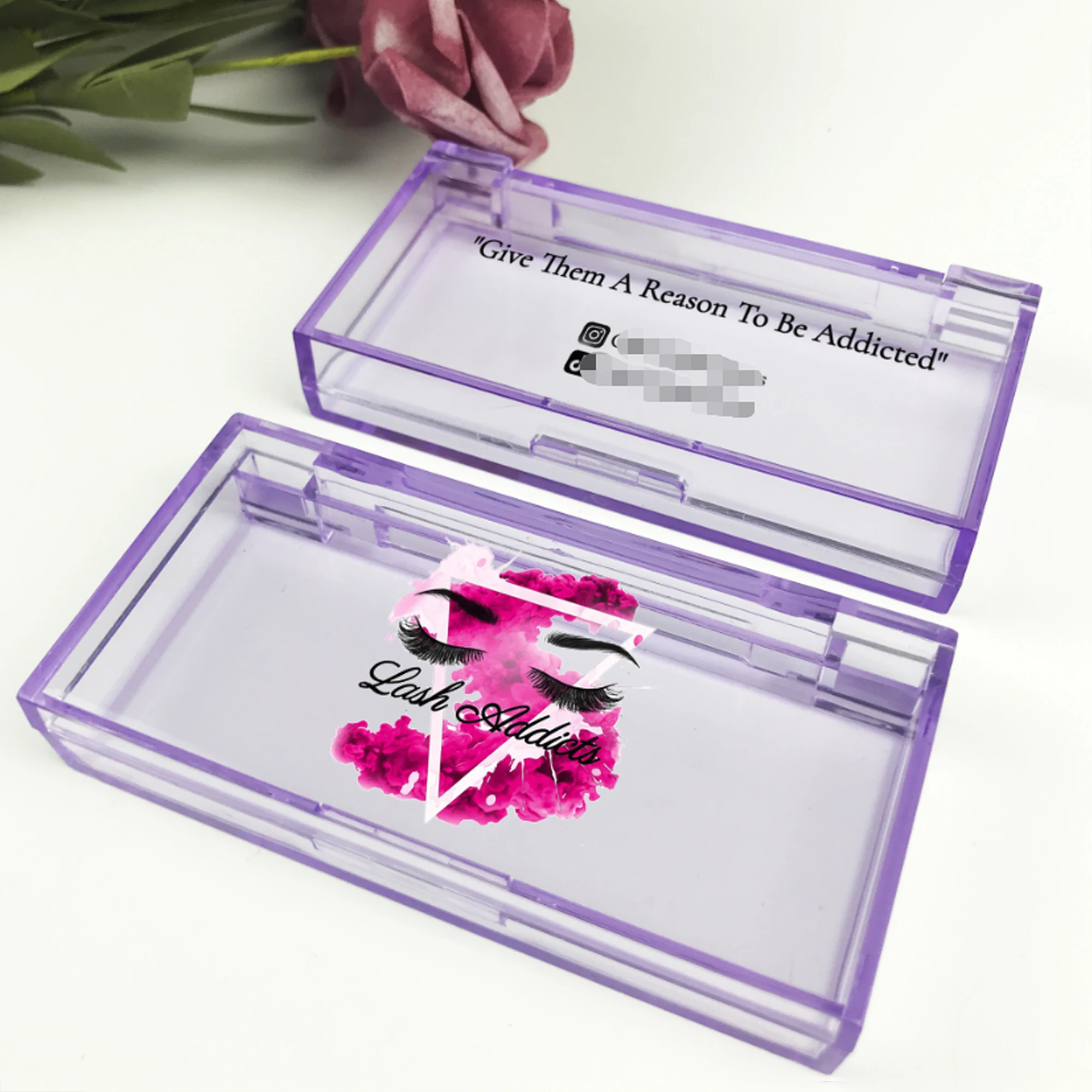 Wholesale Eyelashes Purple Empty Lashes Boxes Packing CustomFull Strip Natural Eye-lash Packaging Box Case Logo With Tray Makeup