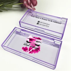 FOXYFOX Wholesale Empty Acrylic Eyelash Box Case Package for 12-25mm Lashes  Customize Logo Purple Square Packaging With tray