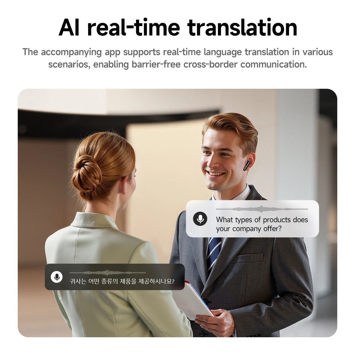 HOCO Smart AI Real Time Translation Earphone Support App Control Music Sport Earbuds HiFi EQ Sound Headphone Fo Bussiness Travel view 3