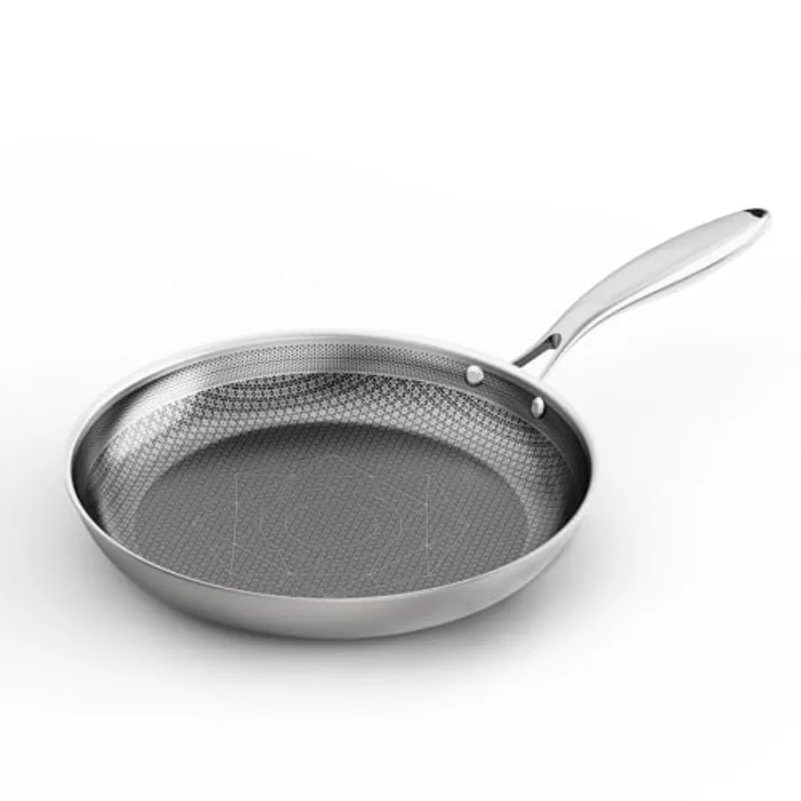 

Stainless Steel Pan, Hybrid Nonstick Fryg Pan 3-Ply Clad Cookware, Healthy and Non-Toxic, Dishwasher and Oven Safe, Stay-Cool H