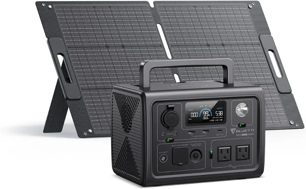 

Solar Generator EB3A with 100W Solar Panel Included (Ships Separately), 268Wh Portable Power Station w/ 2 600W (1,200W Surge)