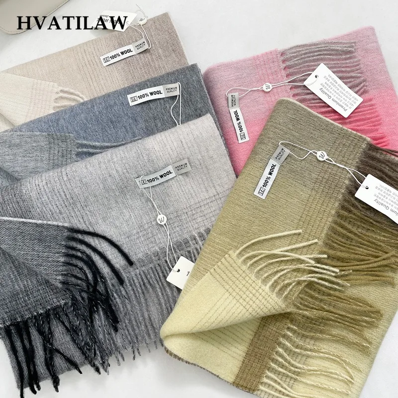 100% Wool Checked Scarf Men Women Couple Matching Winter Warm Thick Soft Cozy Plaid Shawl Wrap Pashmina Long Neckerchief Tassel