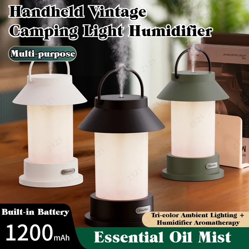 

Retro Portable Outdoor Camping Light Humidifier USB Wireless Handheld Tri Color Ambient Light Silent Air Humidifier