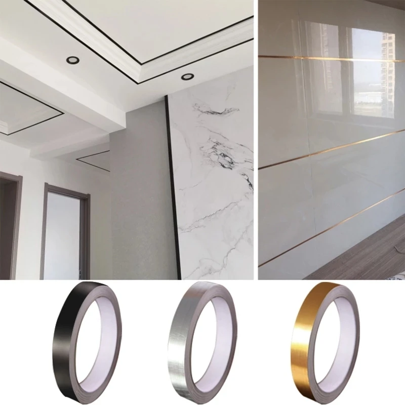 0.5/1/2*5000cm Silver Gold Adhesive Floor Tile Strip Seam Sticker Copper Foil Tape Waterproof Wall Sealing Tape Home Decoration