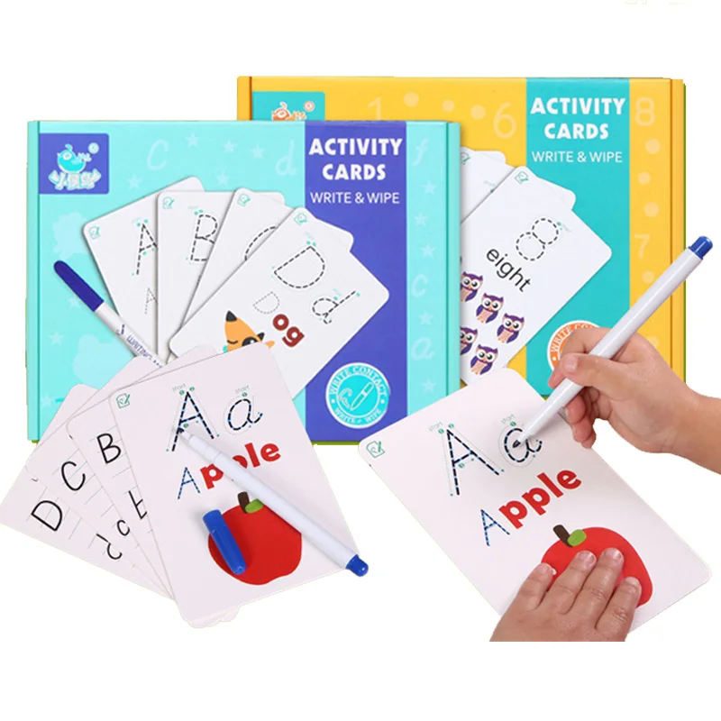 

Baby Cognition Letter Word Number Handwritten Card Toys 3D Puzzle Writing Cognitive Cards For Children Learning Educational Toy