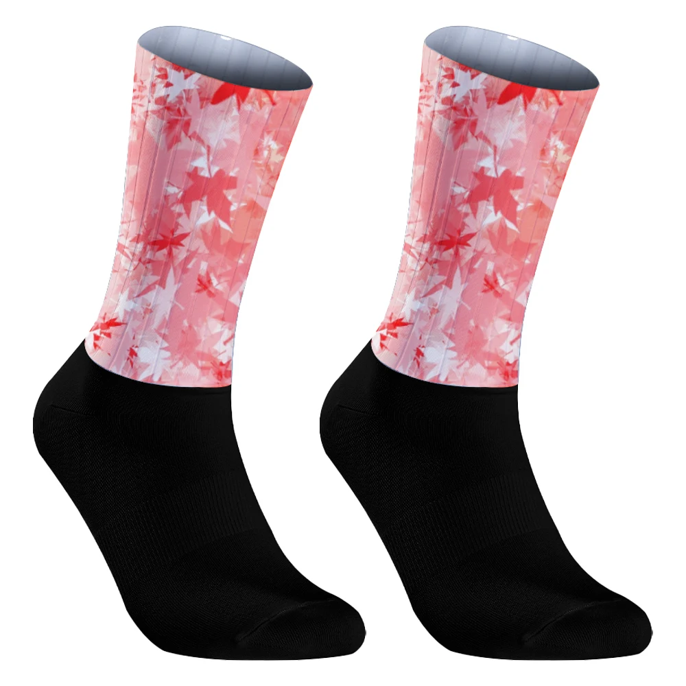 Maple Leaf Pattern  Sport Sock  Anti Slip Professional Bike Socks Men And Women Street Sports Socks Racing Cycling Socks