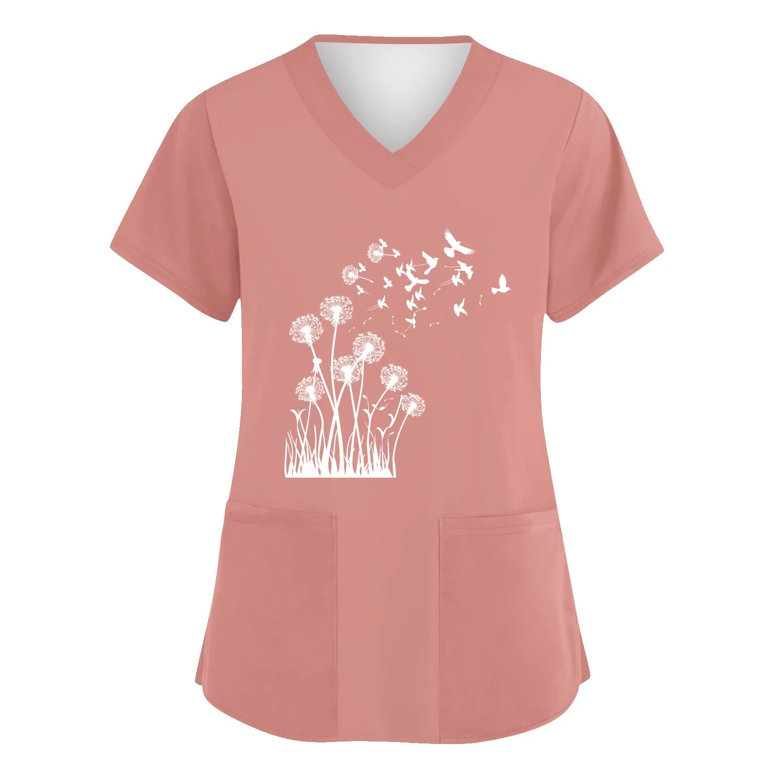 التمريض موحدة النساء الدعك القمم طباعة قصيرة الأكمام الخامس الرقبة عطلة نمط تي شيرت التمريض الزي الرسمي ملابس العمل النسائية