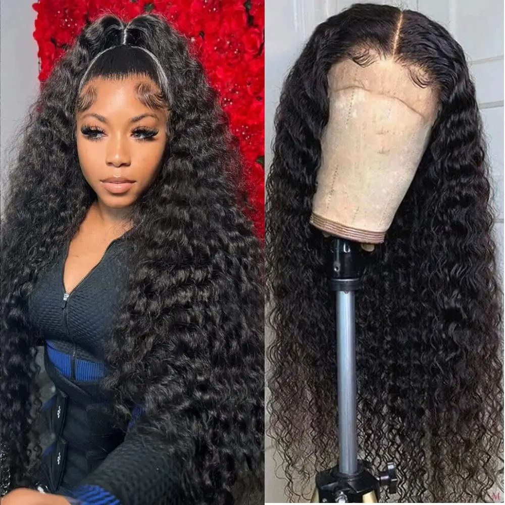 13x6 Deep Wave Lace Front Wigs Human Hair 180% Density Deep Curly Frontal Wigs Human Hair Glueless HD Lace Front Wigs Human Hair