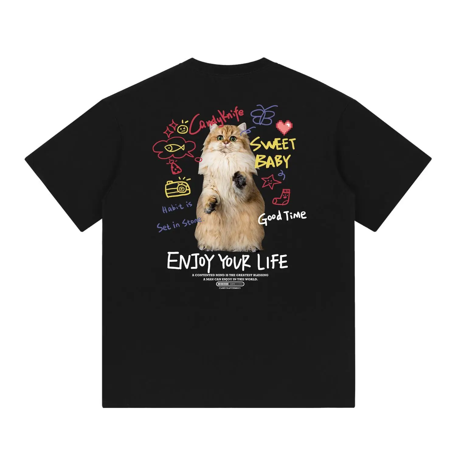 

Хлопковая футболка с короткими рукавами и буквенным принтом кота, новинка 2023 года для мальчиков и девочек, лето, бренд Tide, американский стиль