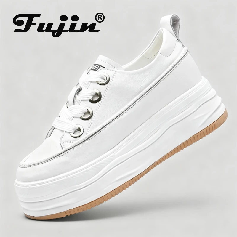 

Fujin 7cm Leather Platform Sneakers Wedge Shoes for Women Breathable Sneakers Casual Shoes Hidden Heel Zapatillas Mujer