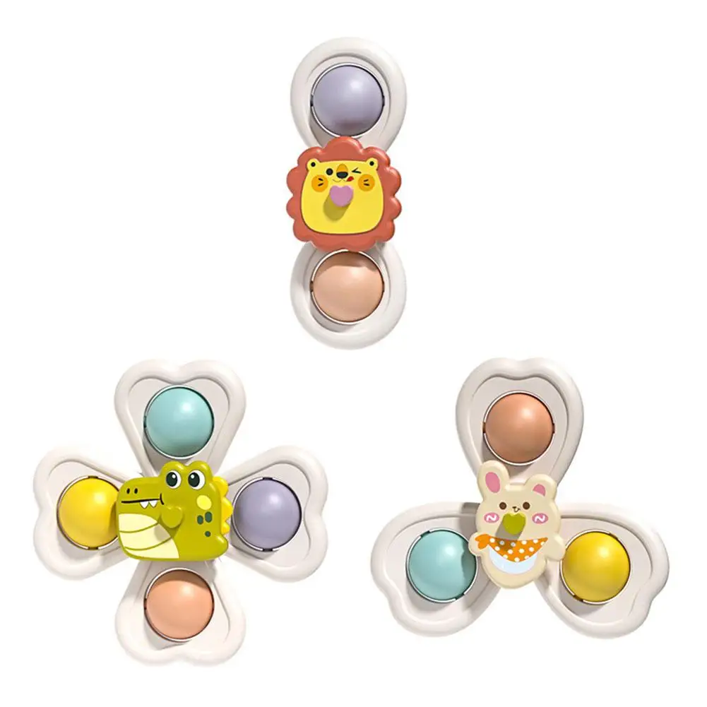 Ventouse rotative pour enfants, 3 pièces, jouets Spinner d'animaux de dessin animé pour fenêtre, plateau de chaise haute, Table de bain, cadeau pour enfants