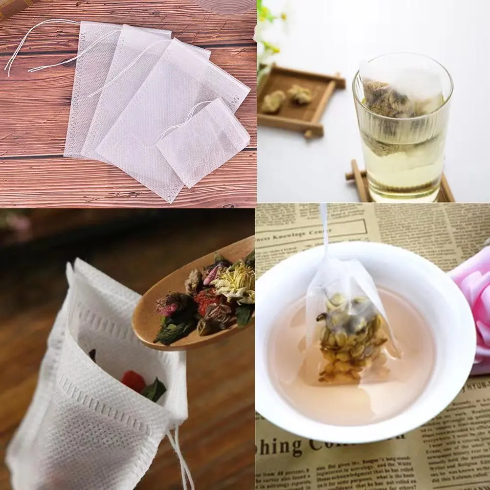 100pcs One-time Non Woven Empty Disposable Filling Bags Accessories With Strings For Loose Oolong Green Tea Flower Spices Herbal