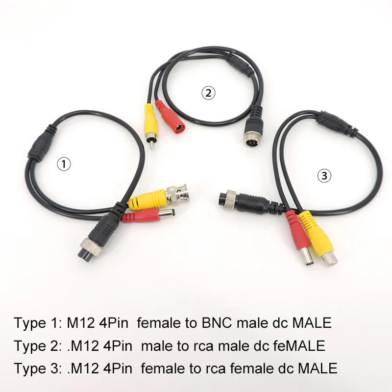 M12 4Pin male female to BNC DC RCA MALE FEMALE Extension Connector Cable Adapter Aviation Head for CCTV Camera Security