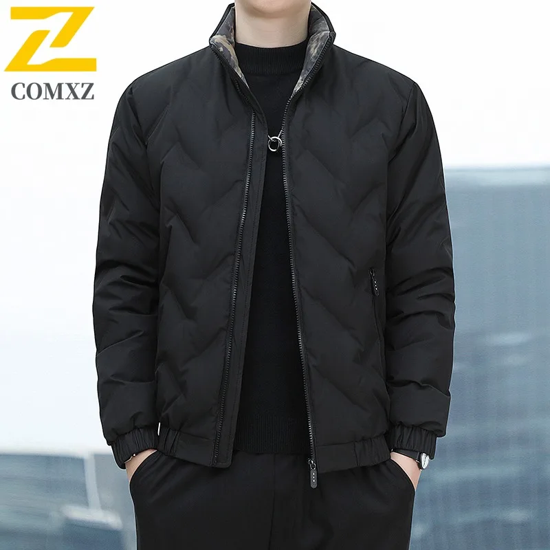 

COMXZ Versatile Men Down Jacket Classic Stand Collar Outdoor Office Lightweight Parka Casual Urban Style Windproof Winter Coat