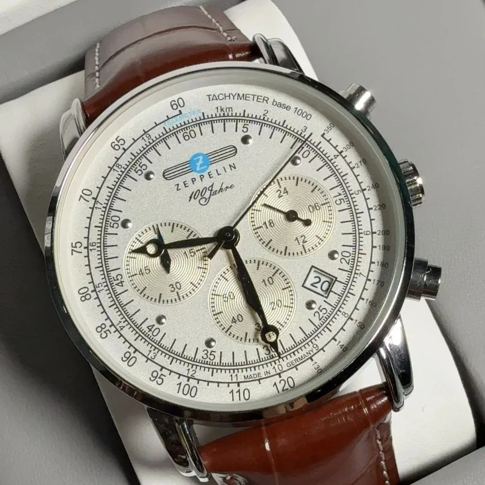 Nieuw Zeppelin automatisch datumhorloge met drie ogen, run-seconden, multifunctioneel timing, zakelijk vrijetijdskwartshorloge voor heren