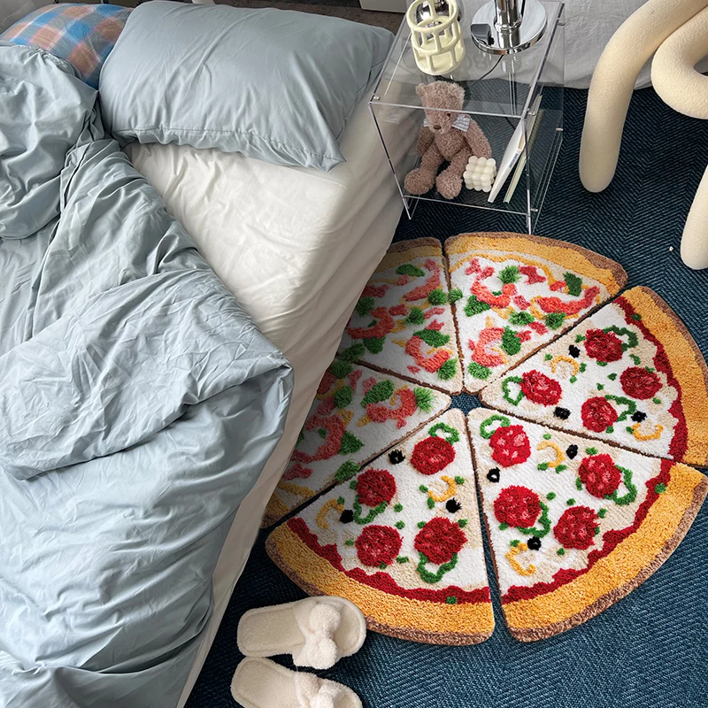 Tufting Pizza Bathmat Fluffy Carpet Bath Tub Side Mat Anti Slip Rug Floor Pad Bathroom Doormat Aesthetic Home Room Decor