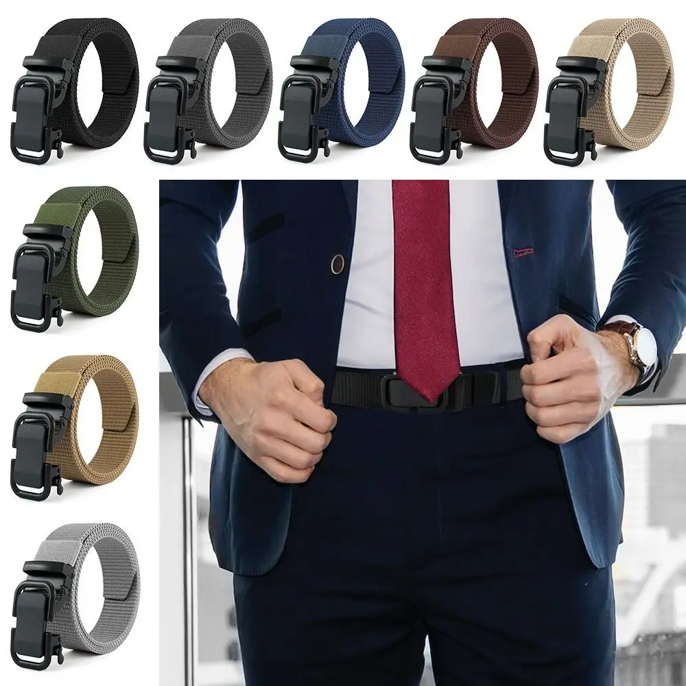 남성용 캔버스 스트랩 자동 버클 허리띠, 나일론 편조 벨트, 심플한 와일드 스타일, 럭셔리 브랜드