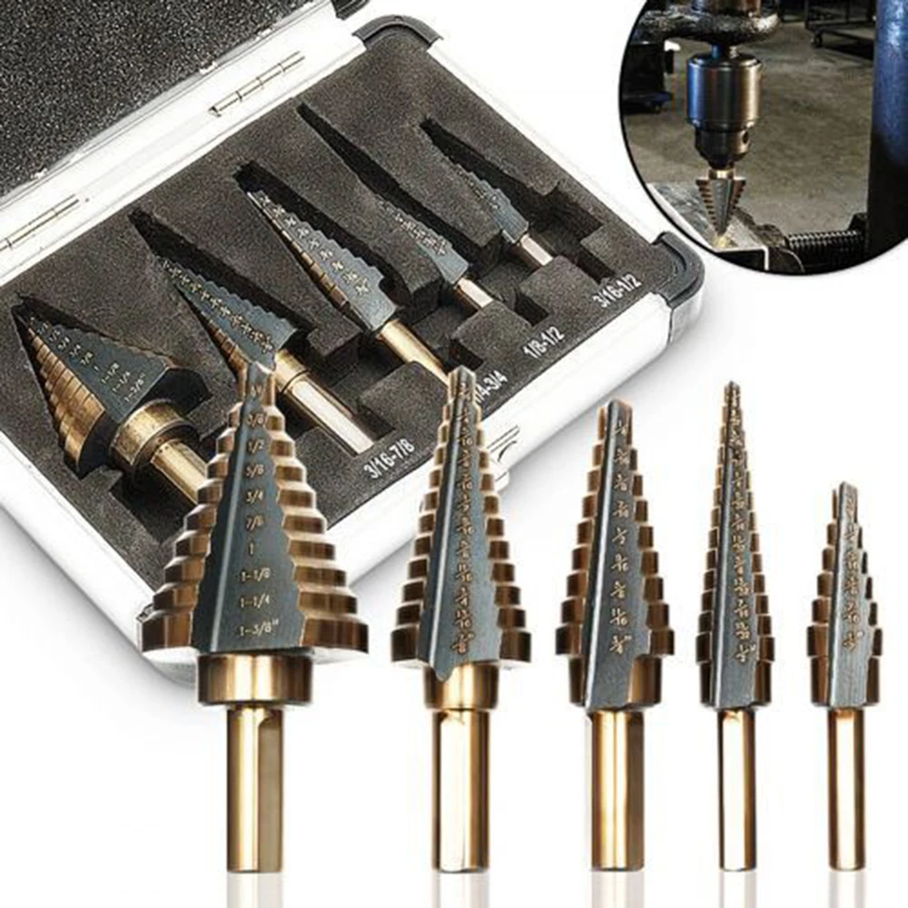 

5pcs Step Drill Bit Set Hss Cobalt Multiple Hole 50 Sizes Cobalt Titanium Conical Carbide Drill Perforator Hole Cutter Tool