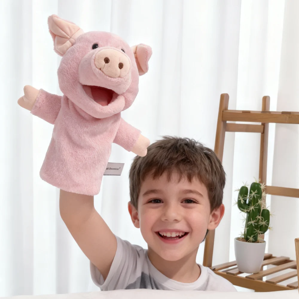 Marionnettes à main en peluche d'animaux pour enfants, jouet doux et mignon, cochon, histoire, poupées de jeu, cadeau pour enfants, 28CM