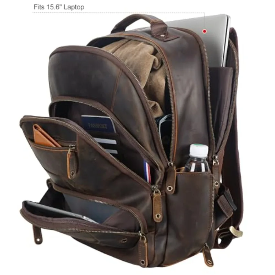 حقيبة ظهر TIDING للرجال من الجلد المحبب بالكامل تناسب أجهزة الكمبيوتر المحمول مقاس 16 بوصة حقيبة نهارية كلاسيكية للأعمال غير رسمية سعة 19 لتر حقيبة ظهر للسفر طوال الليل #4
