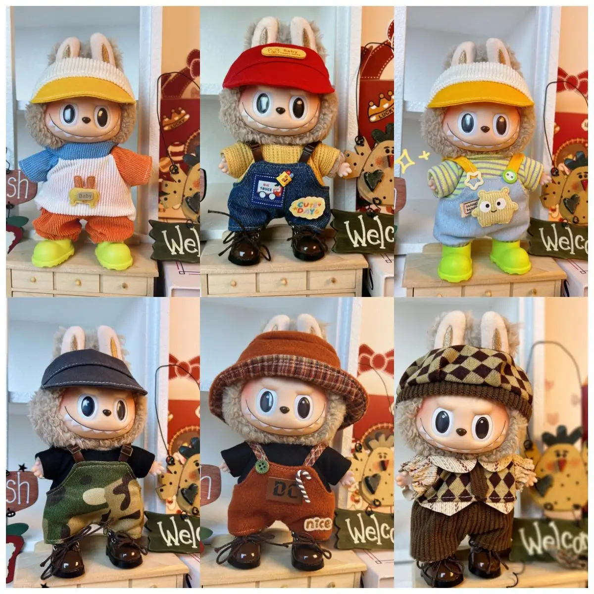 Mini Doll'S Clothes Outfit Accessories For Labubu Idol V1 V2 Overalls Hat Set Clothing Gift