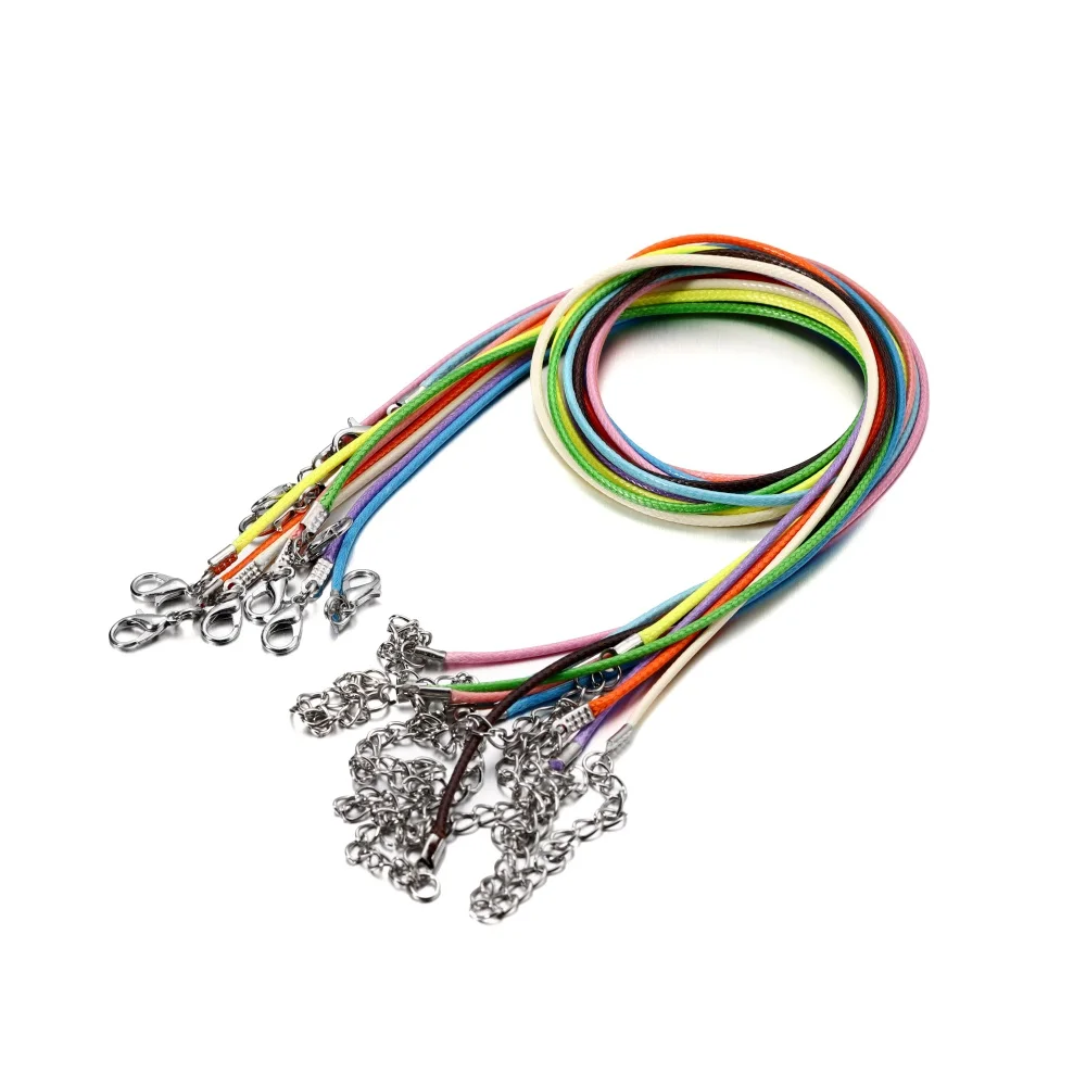 10Pcs/Lot 1.5/2mm Leather Cord Necklace with Lobster Clasp Wax Rope Chain for DIY Necklaces Pendant Wax Cord Jewelry Findings