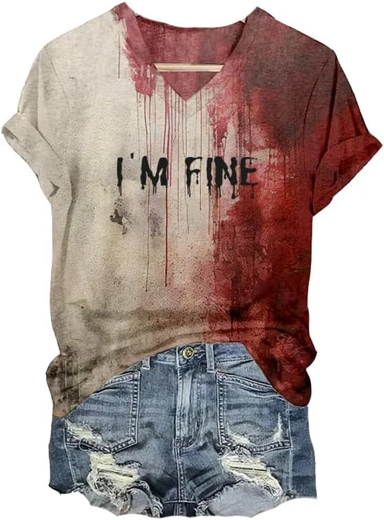 I'M Fine Bloody Shirt Problem Solved T Shirt Women Funny Halloween Blood Clothes