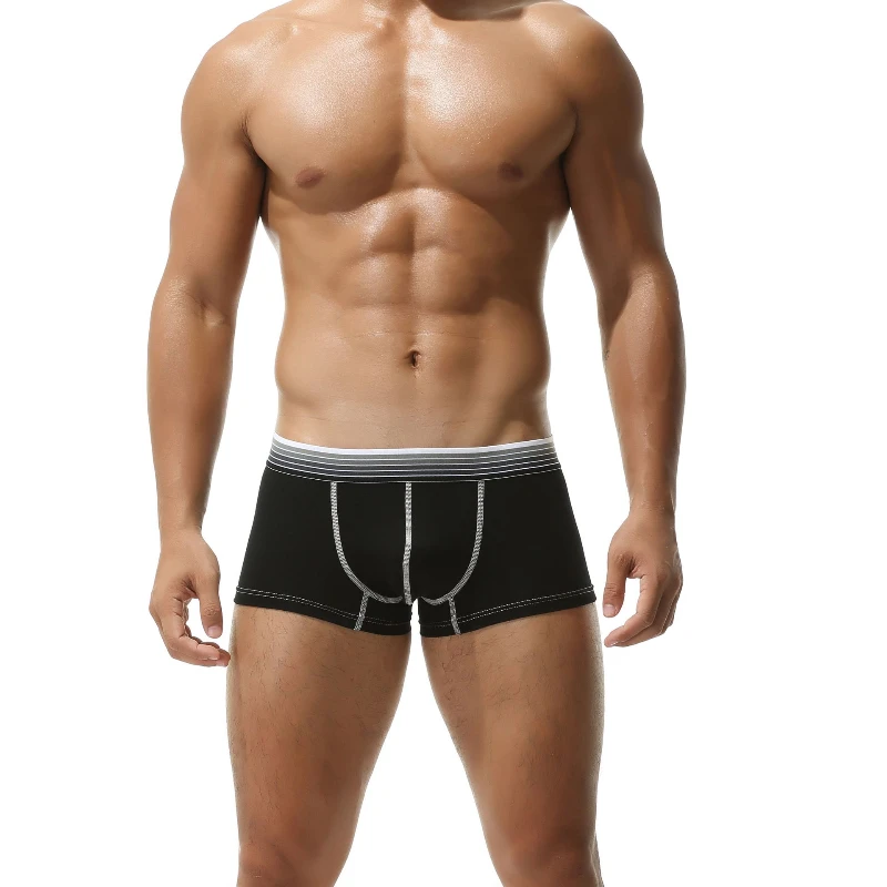 Boxer de algodão de cintura baixa para homens, roupa íntima esportiva fina, calcinha elástica, bolsa U convexa, cueca sexy