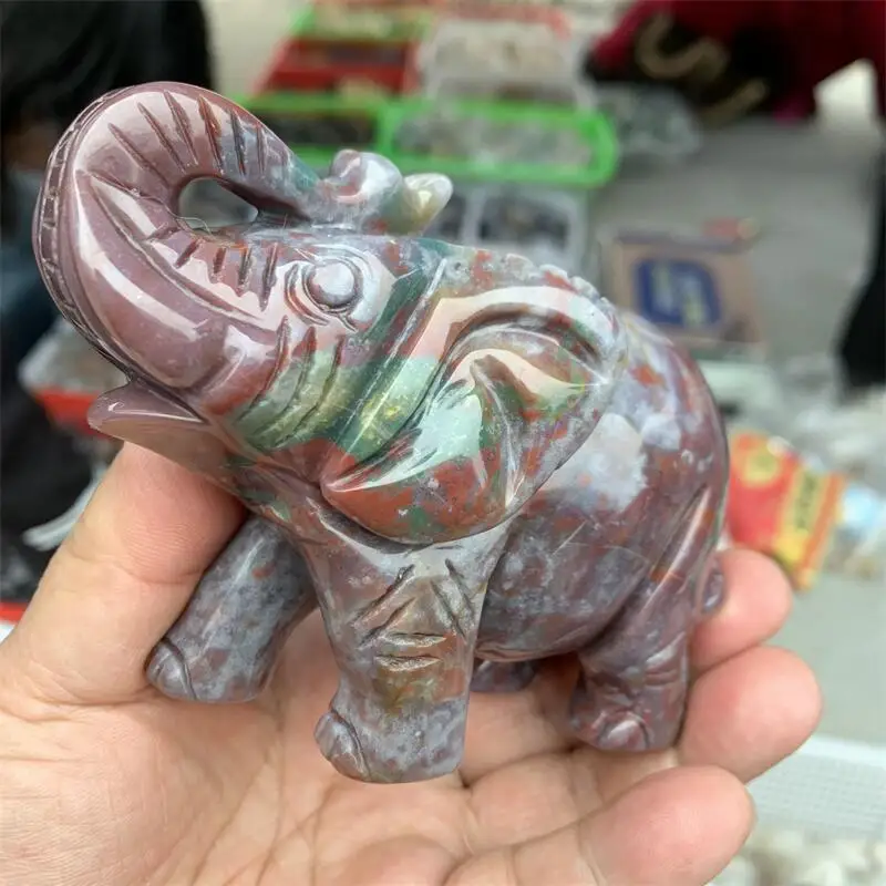 

Natural Ocean Jasper Elephant Carving Crafts Cute Animal Healing Fashion Home Decoration Birthday Present 1pcs