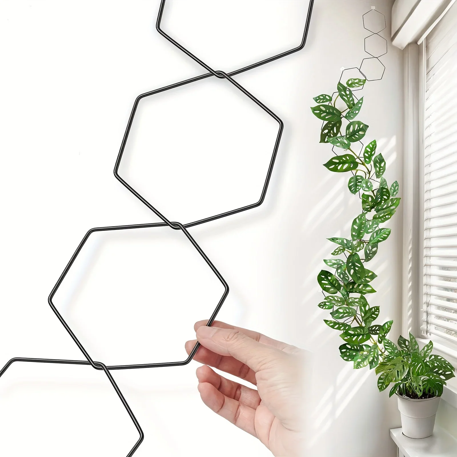 Elegant Hexagonal Metal Plant Trellis for Indoor/Outdoor Gardens - Durable Black Climbing Plant Support for Monstera, Pothos, Iv