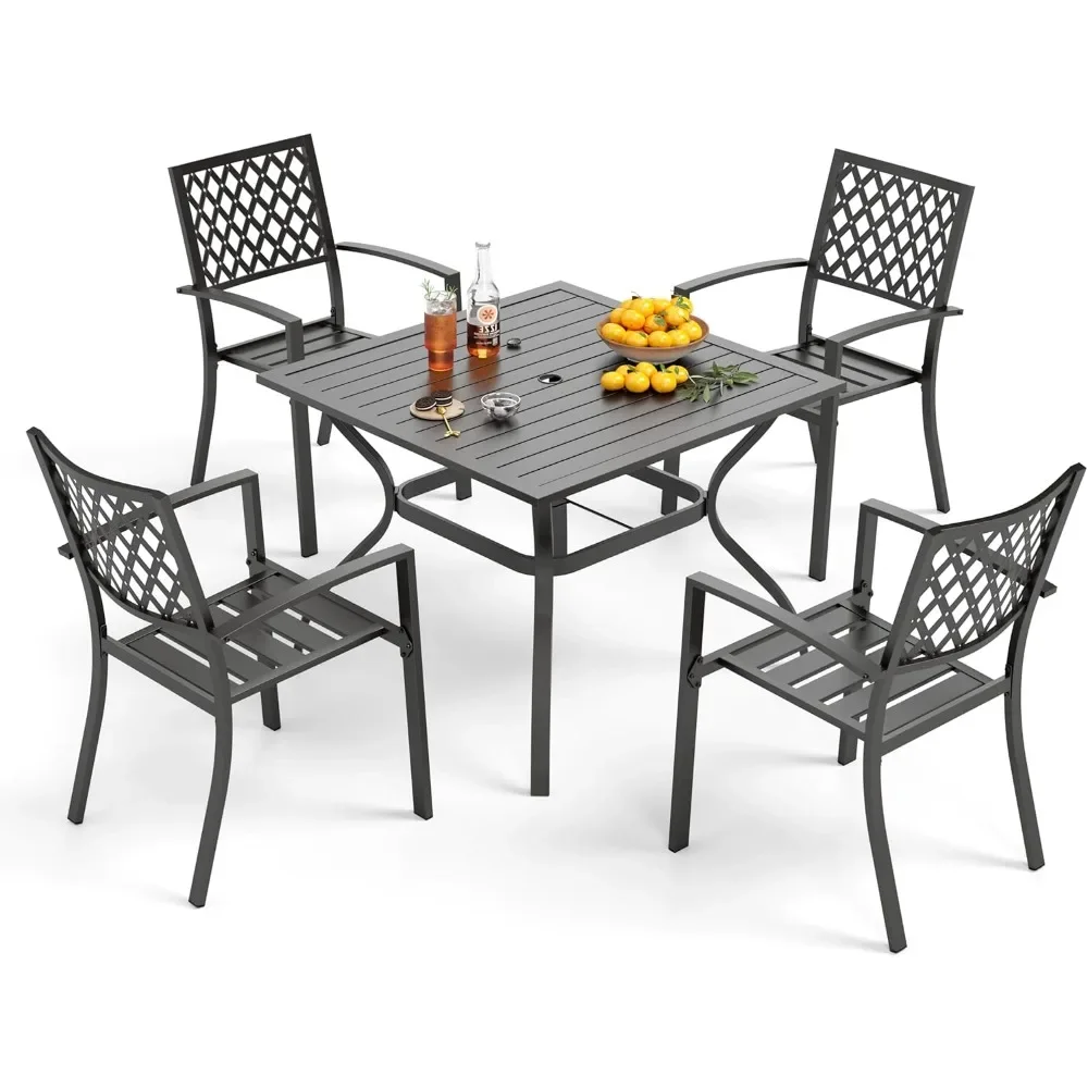 

Metal Patio Outdoor Table and Chairs Outdoor Dining Set - 37" Square Patio Table w/1.57" Umbrella Hole