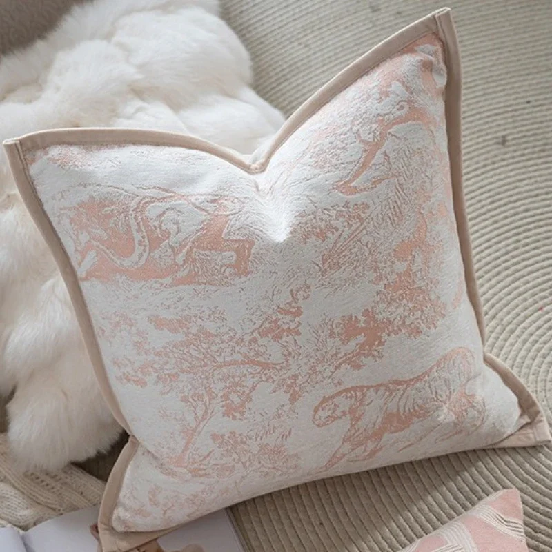 

Pink French Luxury 3D Jacquard Cushion Cover Geometric Textured Animal Pattern Modern Decorative Pillow Case for Home Decor