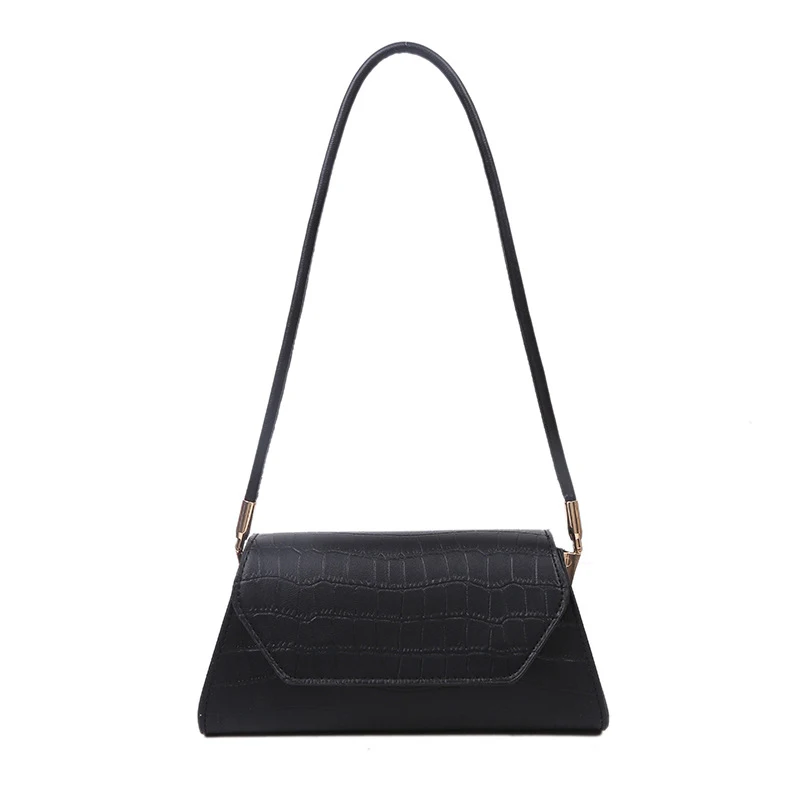 French Chic Black Baguette Bag Crocodile Underarm Purse Women's Daily Commuter Shoulder