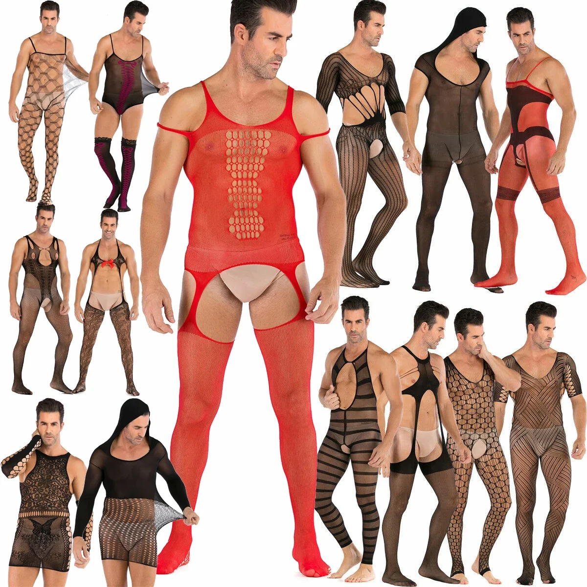 

Mens Sissy Lingerie Fishnet Hollow Out Full Body Stockings Open Crotch Bodysuit Erotic Lingerie Sissy Pantyhose One-piece Pajama