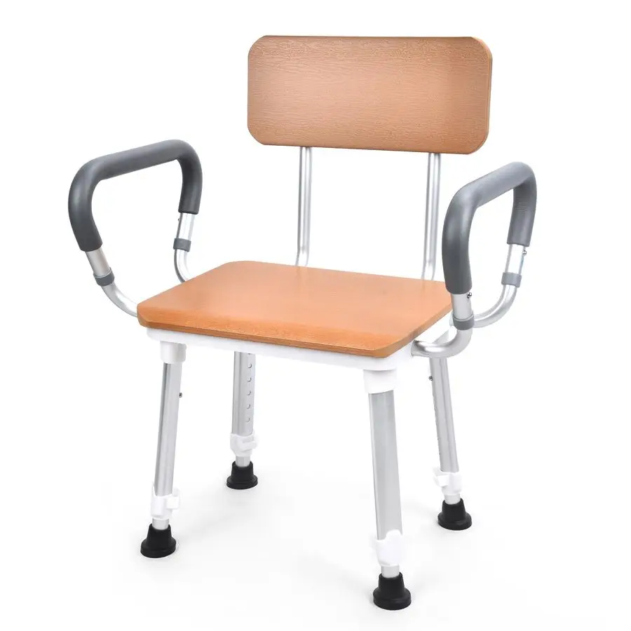 

Shower Chair for Inside Shower, Shower Chair with Wood Seat Board and Back, Height Adjustable Shower Chair for Elderly and Disa
