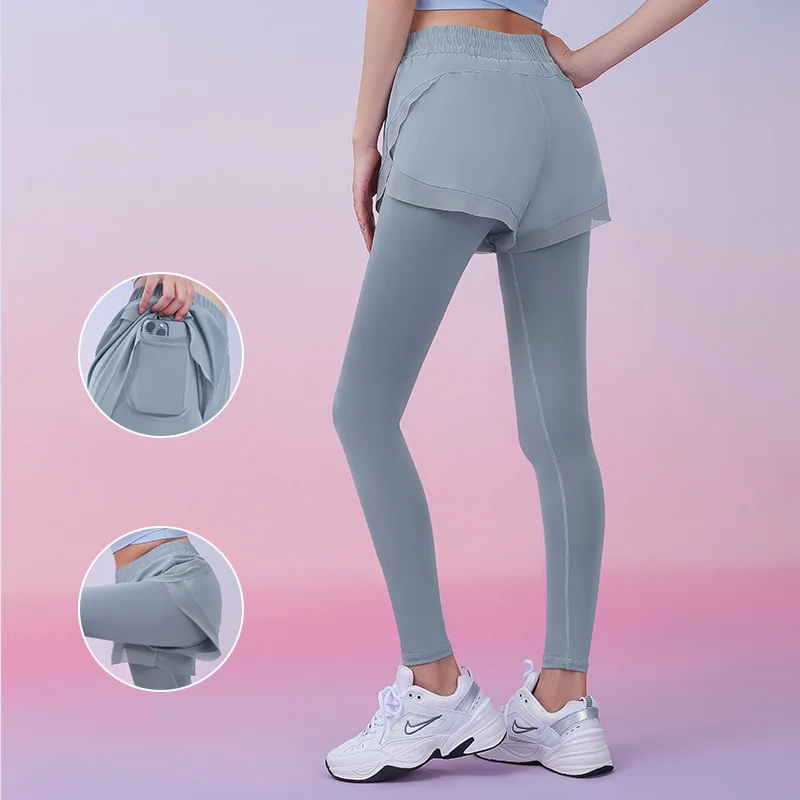 

Sports And Fitness Pants, Running Training, Quick Drying Mesh, Side Pockets, Fake Two-piece Yoga Pants