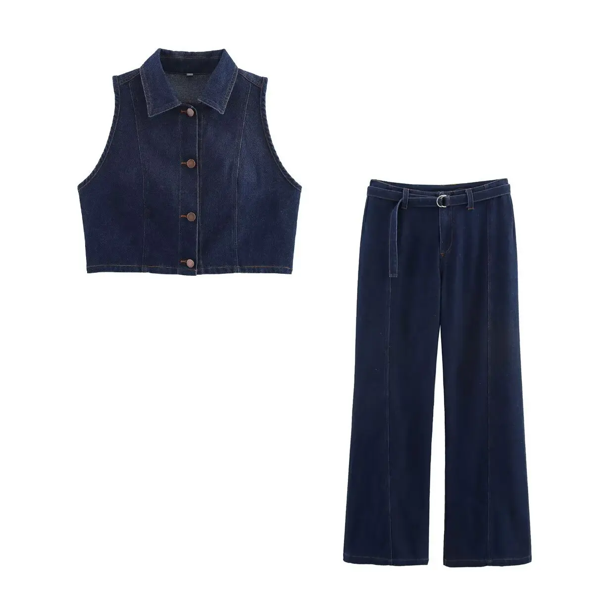 Simple Retro Denim Pants Sets Women Fashion Sleeveless Single Breasted Denim Vest Jeans 2026 Summer Casual Commuter Outfits