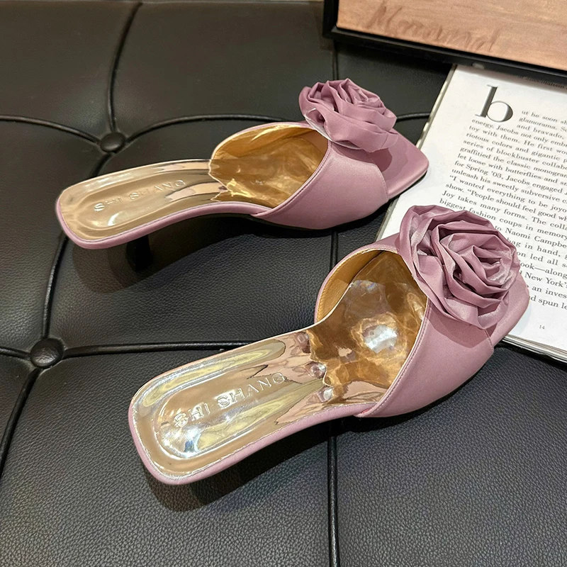 New in Sexy Fashion T-Strap Ladies Heels Shoes Female Slides Pointed Toe Mules Rivet Women Thin High Heels Shoes Footwear