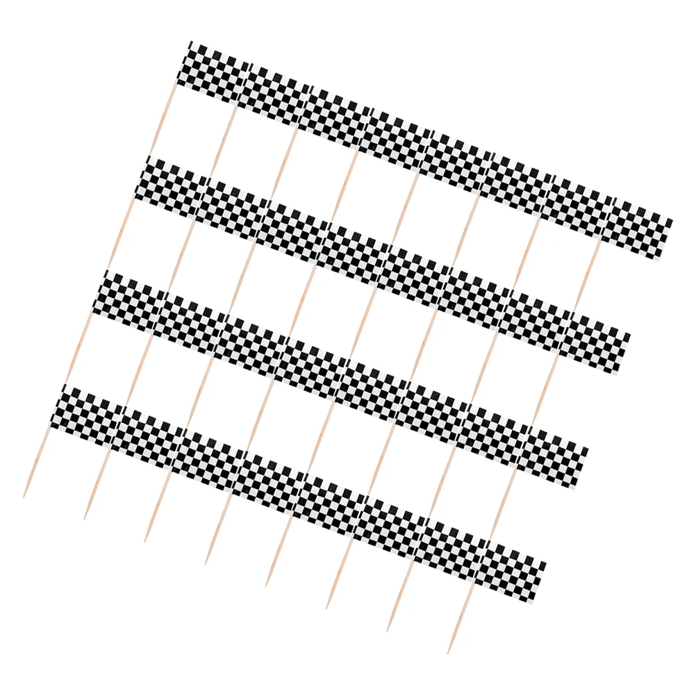 

48pcs Cake Flags Toothpick Black White Checkered Racing Party Fruit Sticks Sandwich Picks Decorative CakeDecor
