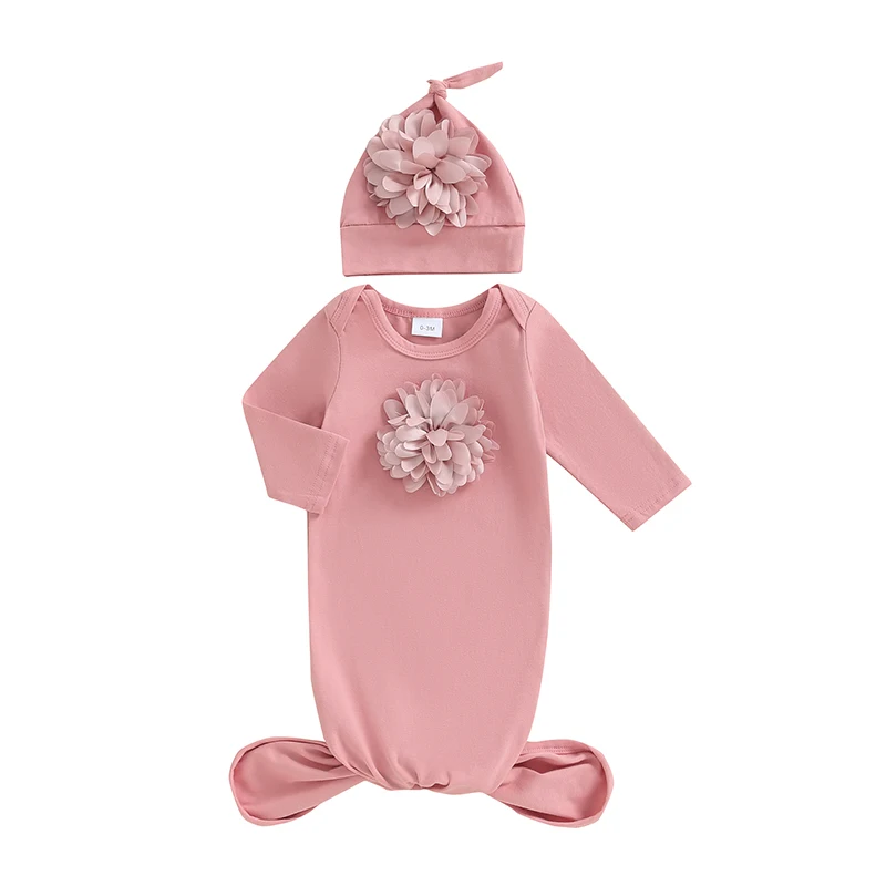 

Toddler Girl Long Sleeve Sleeping Sack Cute Flower Baby Wearable Blanket and Beanies Hat Set for Newborn Infant