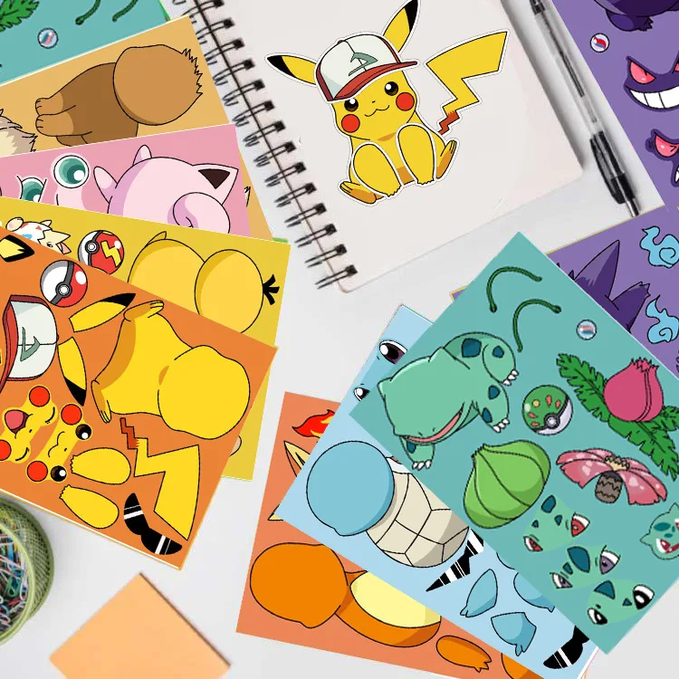 8/16 stücke Pokemon Spielzeug Puzzle Aufkleber Cartoon Q Version Machen ein Gesicht Aufkleber Handwerk Wasserdichte Kinder Belohnung Aufkleber