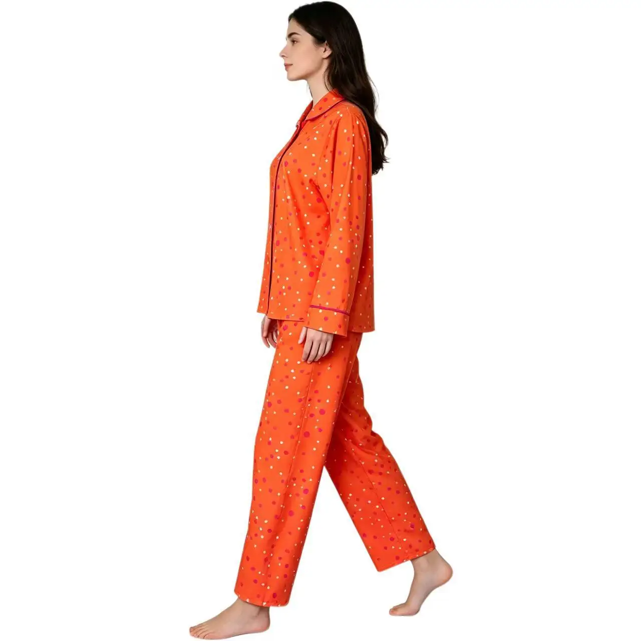 

Women Coraline Orange Polka‑Dot Pajama Cosplay Set, Loose Long Sleeve Long Pants Loungewear for Halloween Carnival