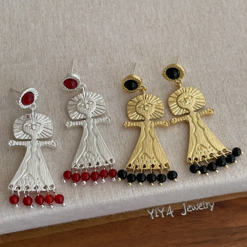 مينار شخصية الحجر الطبيعي الخرز شرابة تنورة تنحنح معدني Nereus قلادة انخفاض الأقراط الطويلة للنساء عطلة مجوهرات