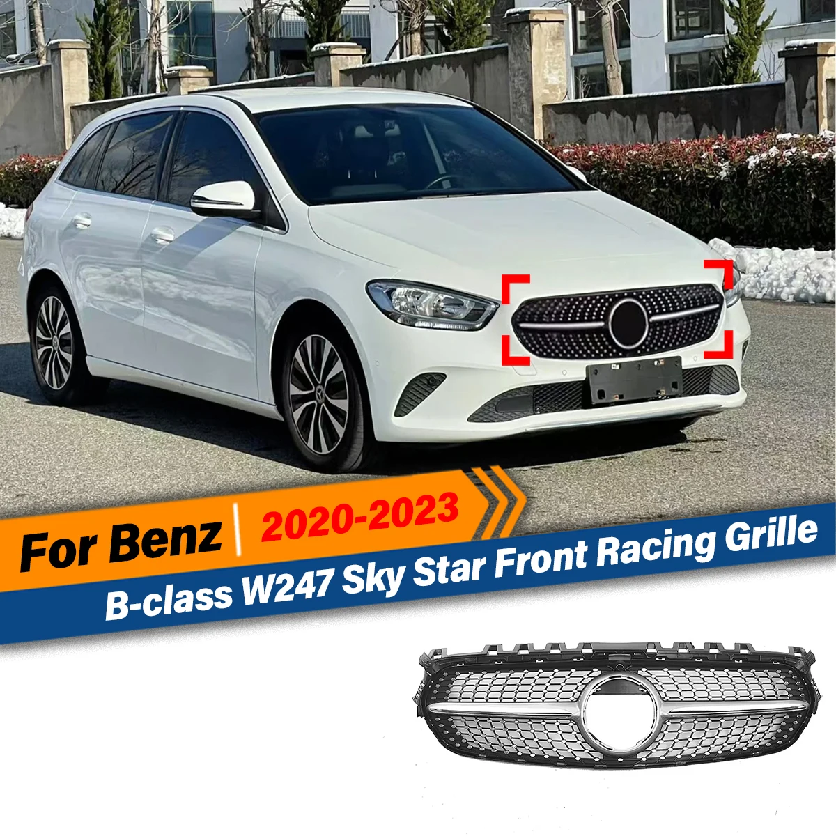 Для Mercedes Benz B-class W247 2020 2021 2022 2023, ромбовидная решетка небесной звезды, передняя гоночная решетка, маска, накладки на капот, гриль Для Mercedes Benz B-class W247 2020 2021 2022 2023, ромбовидная решетка небесной звезды, передняя гоночная решетка, маска, накладки на капот, гриль