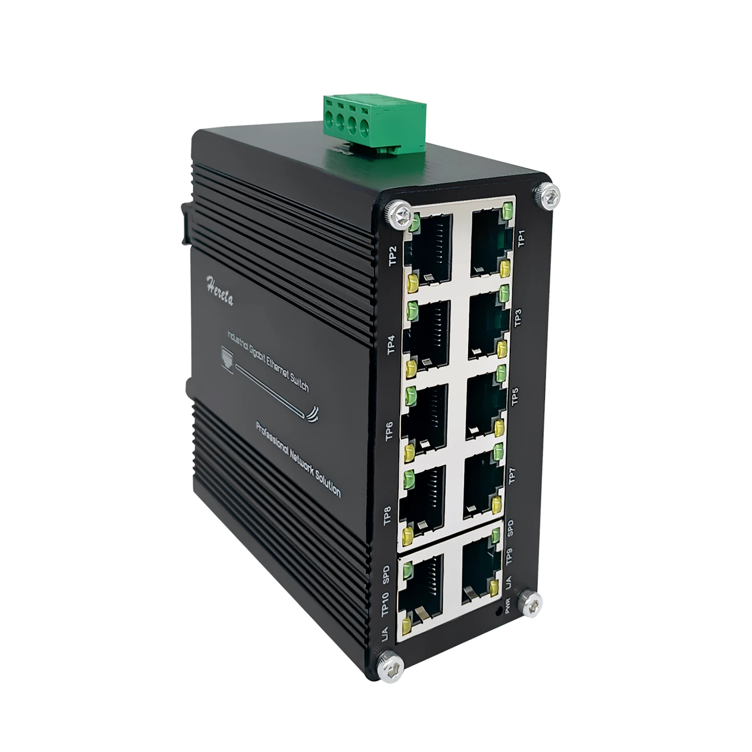 Hardened Industrial 10-Port Ethernet Switch Gigabit 10/100/1000BASE-T RJ45 12~48V DC IP40 Unmanaged Plug and Play Network Switch